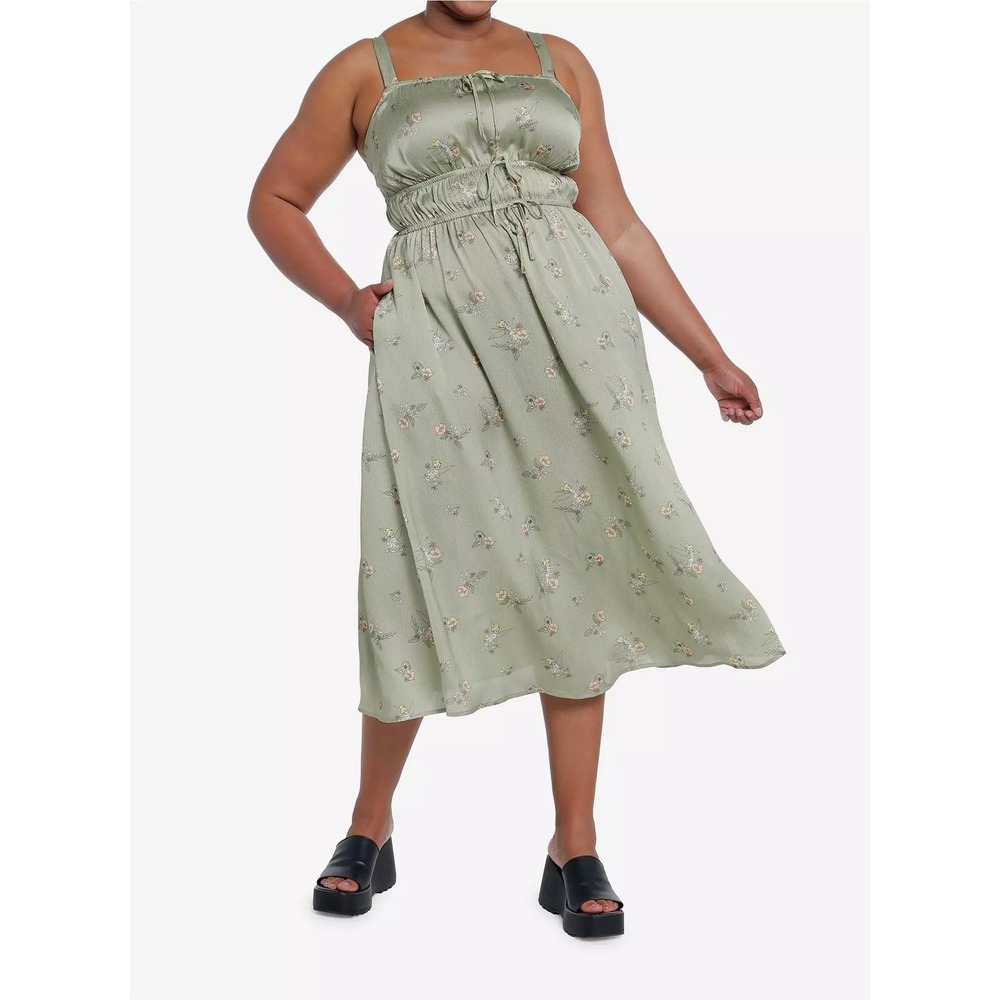 Her Universe Disney Green Floral Smocked tinker bell Midi Dress Plus Size 4X